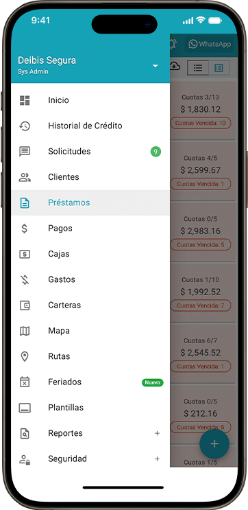 Aplicación PrestamistAPP en móvil